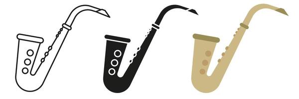 Saxophone. A simple set of musical instruments. Image of a saxophone in different styles. vector