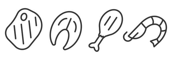 Meat for every taste. Different meat. Meat in a thin line. A set of different meats. vector