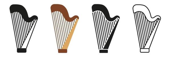 Harp. A simple set of musical instruments. Images of harps in different styles. vector