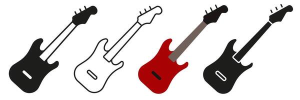 Bass guitar. A simple set of musical instruments. Images of bass guitars in different styles. vector