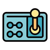Retro gaming console with joystick featuring two buttons for engaging gameplay vector