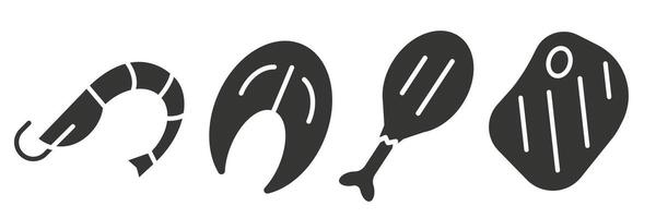 A set of different meats. Meat for every taste. Different meat. Meat dark icons. vector