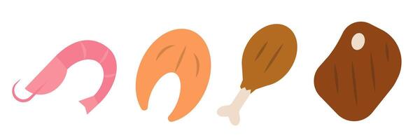 A set of different meats. Meat for every taste. Different meat. The meat is colored. vector