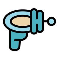 Futuristic ray gun shooting energy beam, retro space weapon design vector