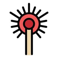 Match burning with red flame and rays of light vector