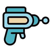 Retro ray gun pixel art shooting energy beams vector