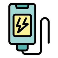 Power bank charging smartphone with lightning bolt symbol displayed, vector