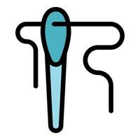 Needle with thread passing through eye, sewing craft tool vector