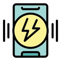 Wireless charging smartphone with lightning bolt symbol is getting power wirelessly vector