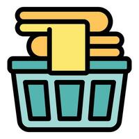 Laundry basket filled with clean clothes and soft towels ready for folding and organizing vector