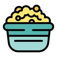 Popcorn bucket overflowing with tasty kernels for movie watching vector