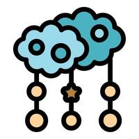 Baby mobile with hanging clouds, stars, and balls is gently rotating vector