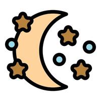 Crescent moon shining with stars and planets in the night sky vector