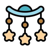 Hanging baby mobile with stars and round elements is gently rotating vector