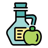 Apple cider vinegar in glass jug with label and fresh apple vector