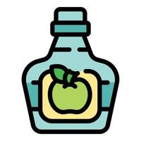 Glass bottle containing apple cider vinegar with label showing green apple vector
