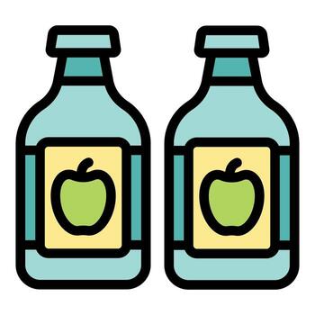 Two bottles of apple juice displaying green apple labels vector