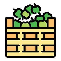 Wooden crate overflowing with freshly picked green apples vector