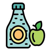 Apple juice bottle standing next to green apple, refreshing and healthy beverage vector