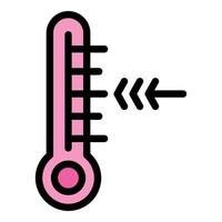 Pink thermometer showing decreasing temperature icon vector
