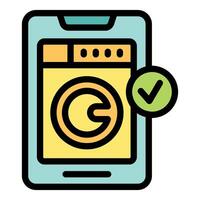 Smartphone application showing copyright protection symbol with check mark icon vector