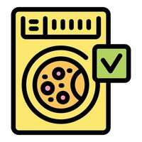 Washing machine showing clean clothes with check mark icon vector