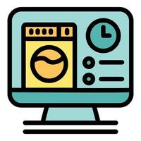 Smart washing machine control via computer application displaying time and options vector