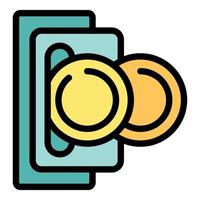 Wallet inserting coins into payment terminal for cashless transaction vector