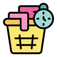 Laundry basket with clothes and timer showing washing time vector