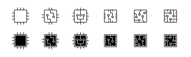 Microchip icon set. Outline ai circuit board . Chip processor icon vector