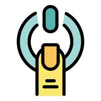 Finger pressing power button with polished nail, manicure and electronics concept vector