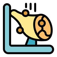 Slicing machine cutting a piece of meat in a butcher shop vector