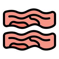 Two slices of crispy bacon frying in pan for breakfast vector