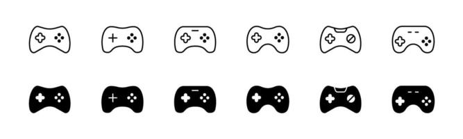 Gamepad icon set. Line and glyph game controller. Joystick collection vector