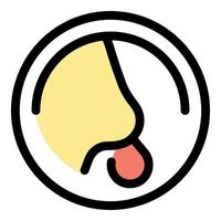 Nose smelling and tasting something with tongue out in a circle frame vector