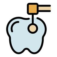 Dentist fixing teeth using hammer and chisel icon representing dental treatment vector