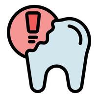 Damaged tooth showing exclamation mark warning signalling dental problem vector