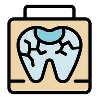 X ray of a broken tooth showing filling and cracks vector