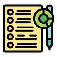 Document with checklist and pie chart icon representing data analysis vector