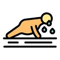 Exhausted man crying doing pushups on floor vector