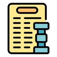 Fitness plan document representing exercise schedule and dumbbell training vector