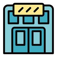 Modern store front with double doors and windows displaying products vector