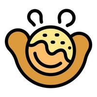 Hot bun is steaming in a paper container and smiling vector
