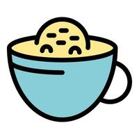 Kawaii porridge bowl with cute face smiling and enjoying breakfast vector