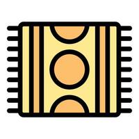 Soft yellow rectangular rug with fringes and circular decorations vector