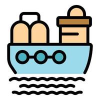 Cargo ship navigating ocean with containers and superstructure vector