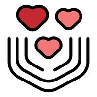 Protecting love, three hearts floating above open hands symbolizing care and affection vector