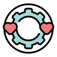 Two hearts embracing a gear, a symbol of love and functionality vector