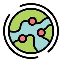 Global network connecting world locations with orbiting lines vector