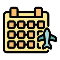 Airplane taking off from calendar symbolizing scheduled flight departure vector